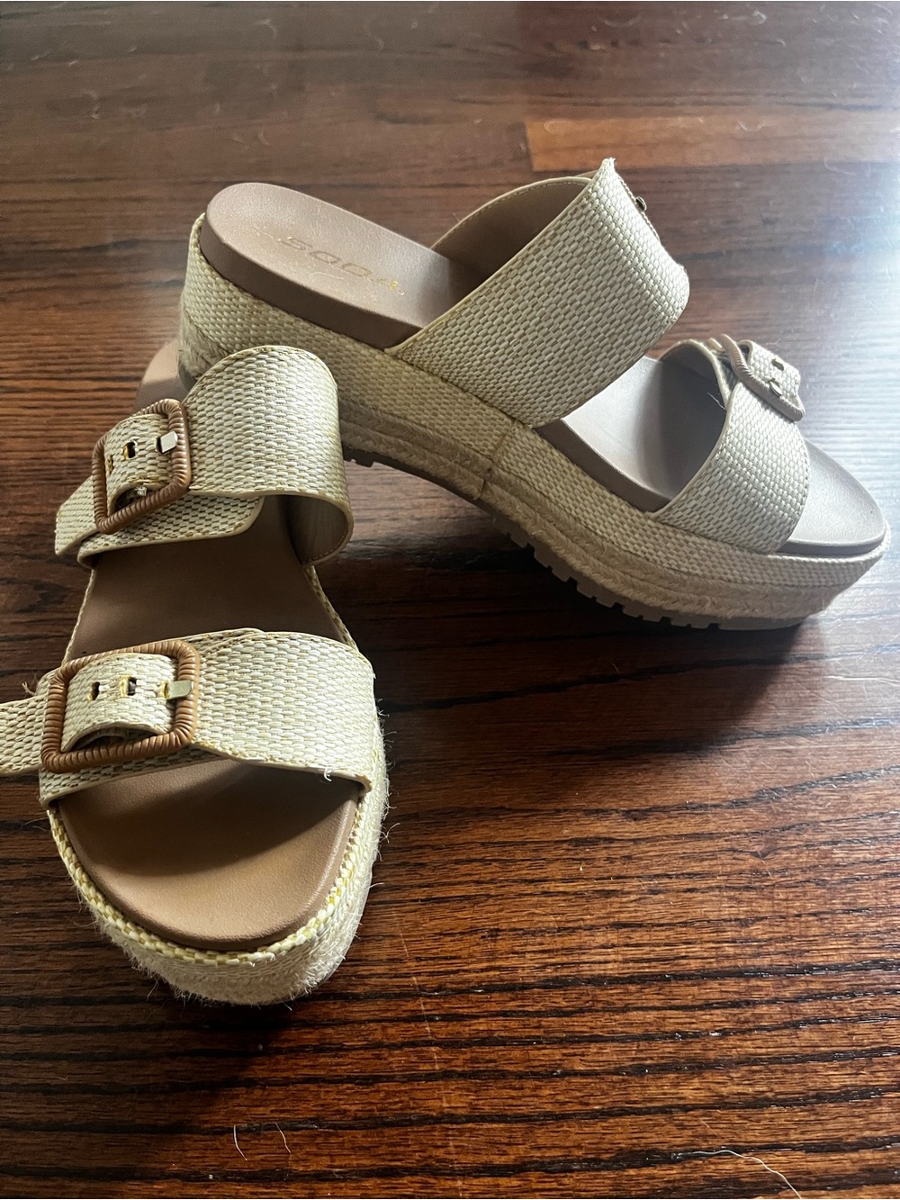 Woven Platform Slide Sandals in Natural Size 10